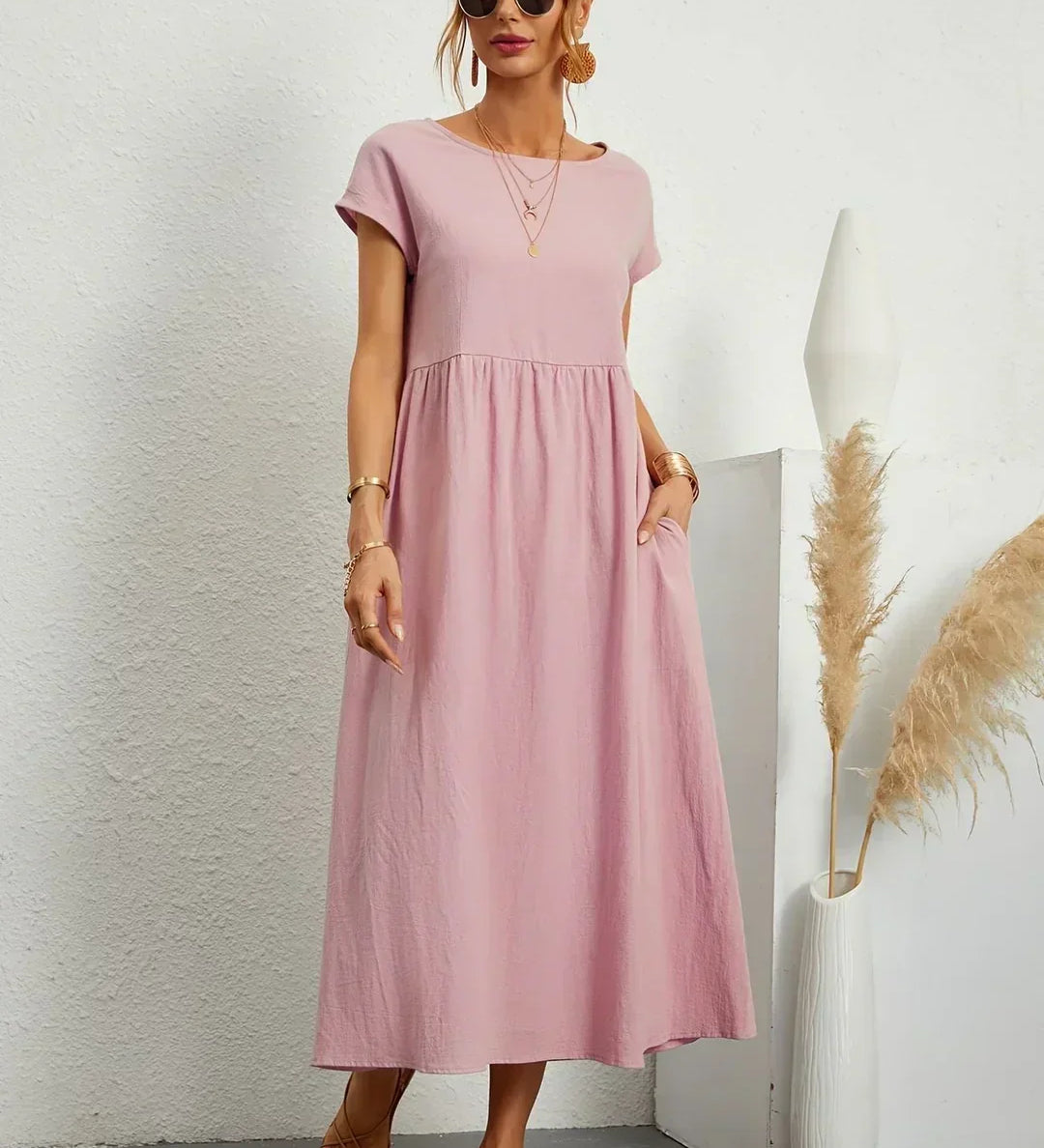 Gabrielle™ — Fluid Midi Dress Timeless Elegance