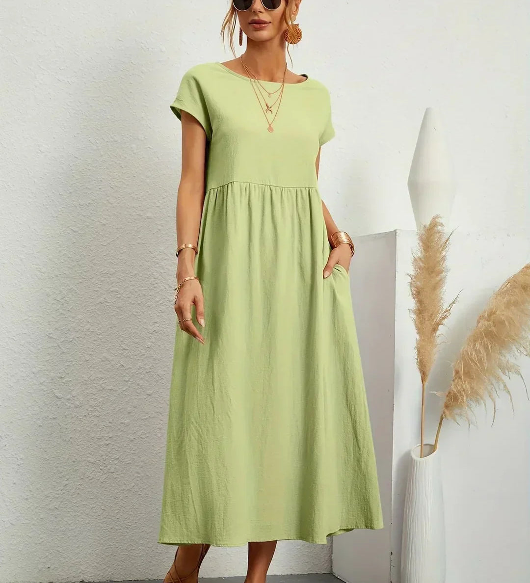 Gabrielle™ — Fluid Midi Dress Timeless Elegance