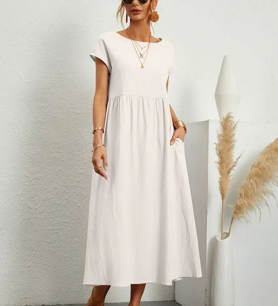 Gabrielle™ — Fluid Midi Dress Timeless Elegance