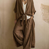 Oversized Linen Kimono & Wide Leg Pants Two-Piece Set