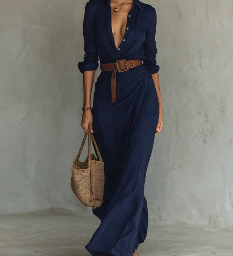 UNA | LAPEL-WRAP MAXI DRESS