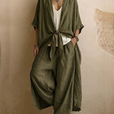 Oversized Linen Kimono & Wide Leg Pants Two-Piece Set