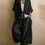 Oversized Linen Kimono & Wide Leg Pants Two-Piece Set