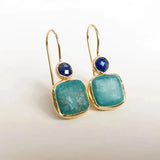 Clarissa™ - Retro Earrings Decorated in Gold and Turquoise