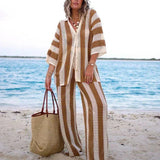 Zenaida™ | Striped Crochet Kimono and Trousers Set