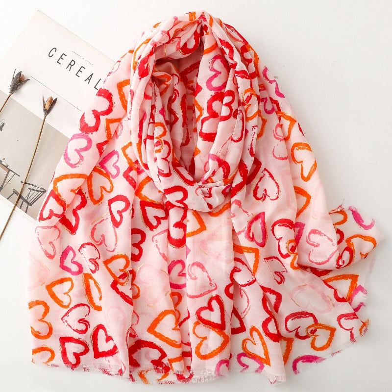 Casual Heart Print Scarf