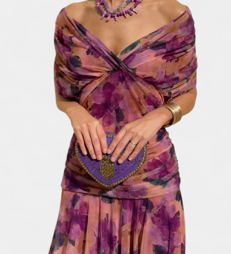Florendra | Long Floral V Neck Dress