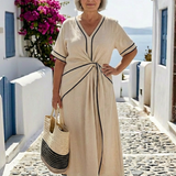 Georgia | V Neck Short Sleeve Gathered Waist Midi Dress