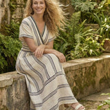 Thalassa | V Neck Short Sleeve Wrap Waist Midi Dress