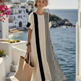 Beatrice | Round Neck Short Sleeve Striped Maxi Dress