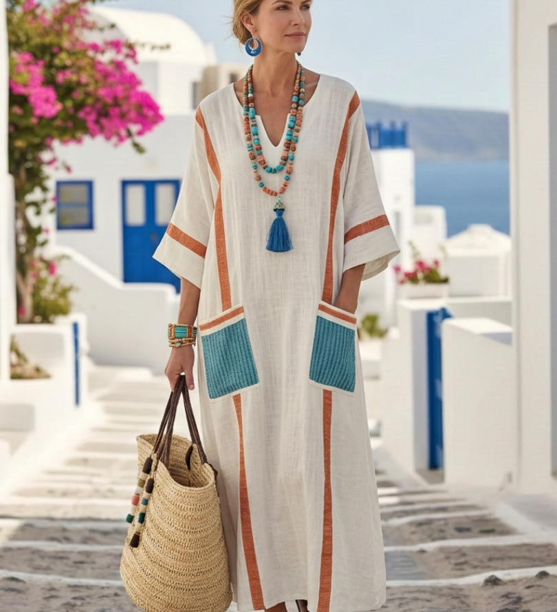 Noemi | V Neck Half Sleeve Pocket Maxi Dress