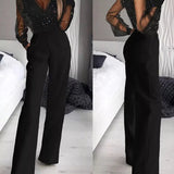 ISLIE | JUMPSUIT WITH SHEER SLEEVES AND WIDE LEGS