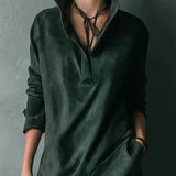 Isna | Green Loose Suede Lapel Long Sleeve Midi Dress