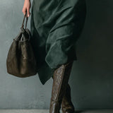 Isna | Green Loose Suede Lapel Long Sleeve Midi Dress