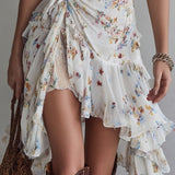 Suzette | Mini Dress with V-Neck, Thin Straps, Retro Floral Pattern