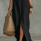 Alessia | Soft Black Maxi Dress with Buttons