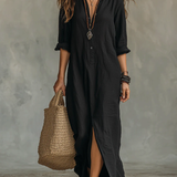 Alessia | Soft Black Maxi Dress with Buttons