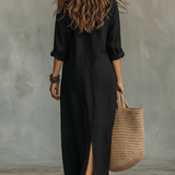 Alessia | Soft Black Maxi Dress with Buttons