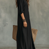 Alessia | Soft Black Maxi Dress with Buttons