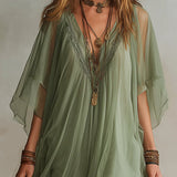 Emerald | Layered Fluid Mini Dress, V-Neck Green