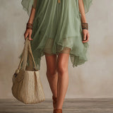 Emerald | Layered Fluid Mini Dress, V-Neck Green