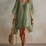 Emerald | Layered Fluid Mini Dress, V-Neck Green