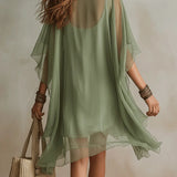 Emerald | Layered Fluid Mini Dress, V-Neck Green