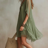 Emerald | Layered Fluid Mini Dress, V-Neck Green