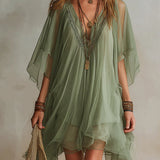 Emerald | Layered Fluid Mini Dress, V-Neck Green