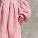 Violette | Pink Mini A-Line Dress with Lantern Sleeves and Off-the-Shoulder Design