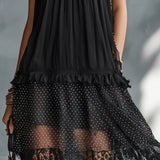 Pauline | Mini Transparent Dress with Polka Dots, Ruffles and Black Lace Trim