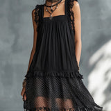 Pauline | Mini Transparent Dress with Polka Dots, Ruffles and Black Lace Trim