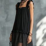 Pauline | Mini Transparent Dress with Polka Dots, Ruffles and Black Lace Trim