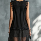 Pauline | Mini Transparent Dress with Polka Dots, Ruffles and Black Lace Trim