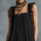 Pauline | Mini Transparent Dress with Polka Dots, Ruffles and Black Lace Trim