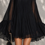 Océane | Black Mini Dress with Bell Sleeves and Ruched Off-Shoulder
