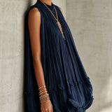 Océane | Mini Dress with Ruffles, Halter Neck, Navy Blue