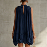 Océane | Mini Dress with Ruffles, Halter Neck, Navy Blue