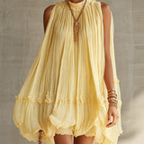 Margaux | Mini Ruffle Dress, Halter Neck, Yellow