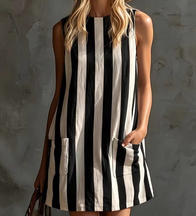 Margot | Striped Sleeveless Mini Dress, Round Neck