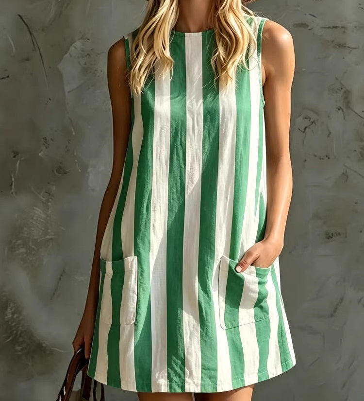 Margot | Striped Sleeveless Mini Dress, Round Neck