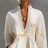 Ivory | Mini Dress in Viscose, Gold Print Ivory