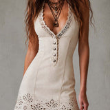 Gabrielle | Ivory Mini Lace Dress with V-Neck