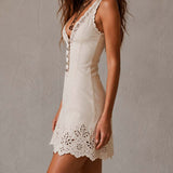 Gabrielle | Ivory Mini Lace Dress with V-Neck
