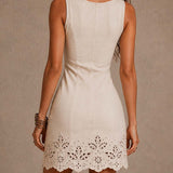 Gabrielle | Ivory Mini Lace Dress with V-Neck