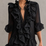 Anaïs | Black Chiffon Mini Dress with Ruffles