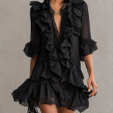Anaïs | Black Chiffon Mini Dress with Ruffles