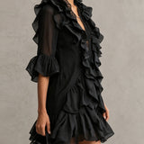 Anaïs | Black Chiffon Mini Dress with Ruffles