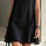 Noémie | Black Mini Dress with V-Neck and Floral Straps