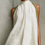 Agathe | White and Olive Green Floral Sleeveless Mini A-Line Dress